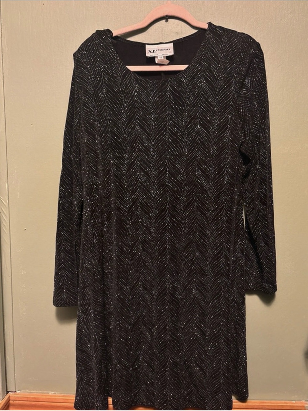 SL Fashions Black Glitter Long Sleeve Dress